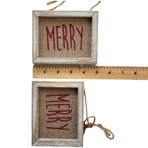 Rustic Wooden Merry Sign Ornament set of 2 (5”x4”) - Picture 3 of 3